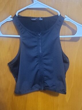 Boohoo Black Front Zip High Neck Crop Top